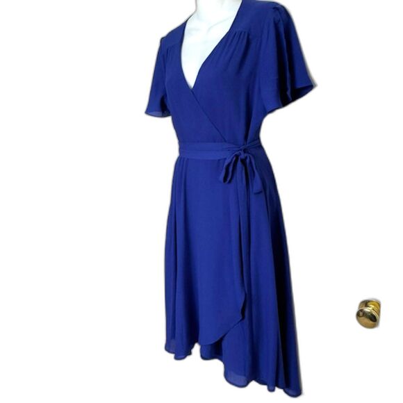 LULUS RISE TO THE OCCASTION ROYAL BLUE WRAP DRESS BUTTERFLY SLEEVE SIZE MEDIIUM - Picture 6 of 14